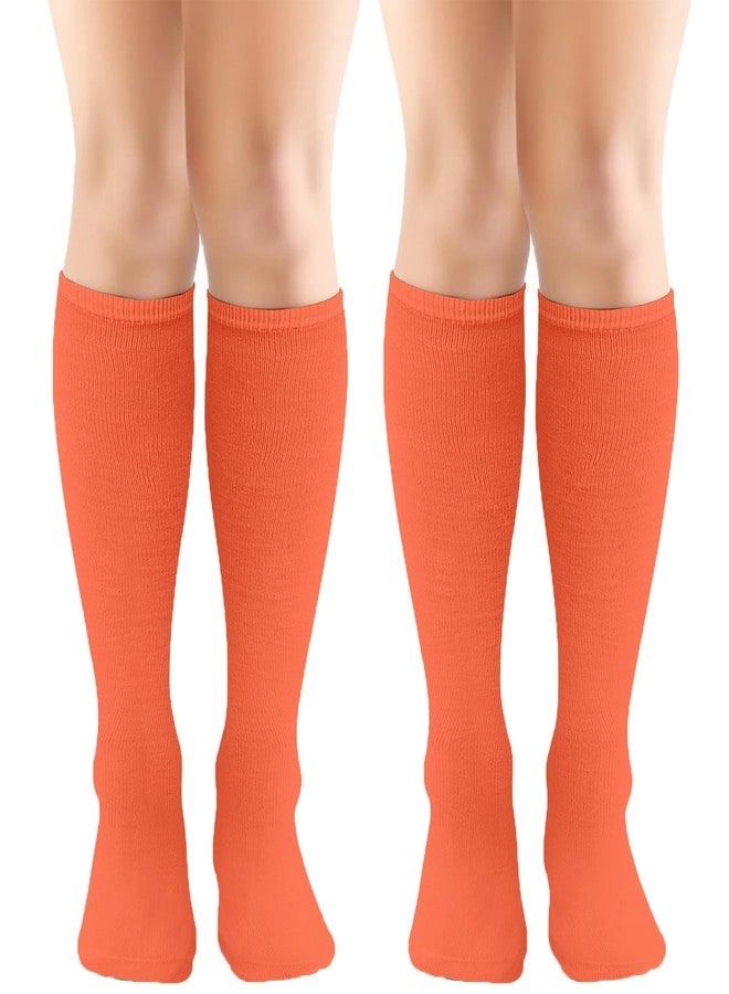 Prupoky Orange Knee High Socks for Women Costume Orange Knee Socks Womens Tube Thigh High Long Sock 2 Pack Sock - Image 1